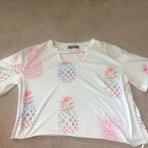 White crop top with colorful pine apples